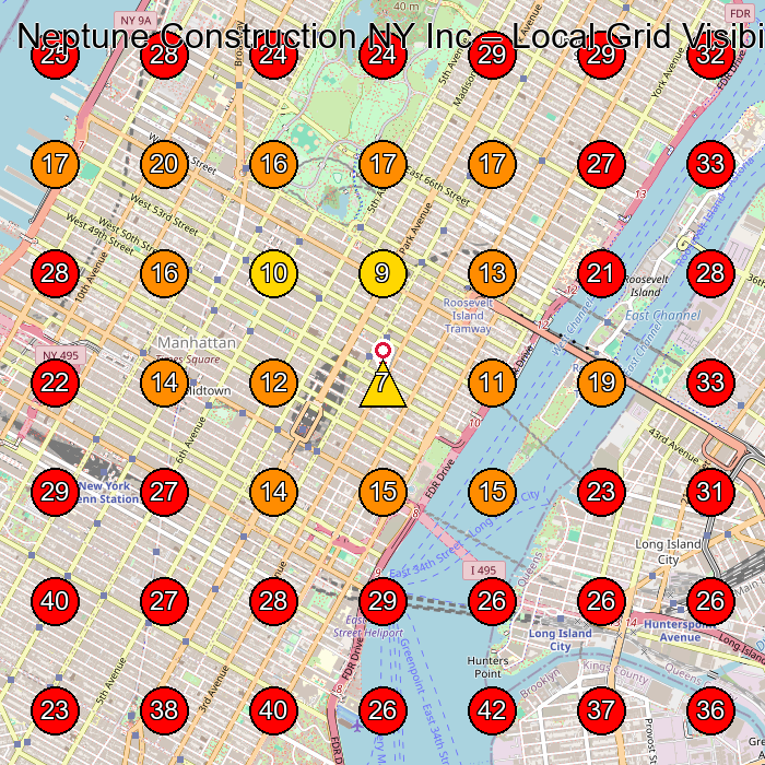 Neptune Construction NY Inc GeoGrid visibility map for Roofing Contractor in New York